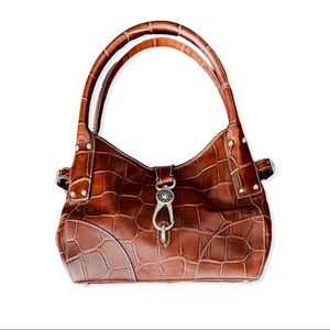 Vintage Dooney & Bourke Brown Alligator Medium Logo Lock Satchel